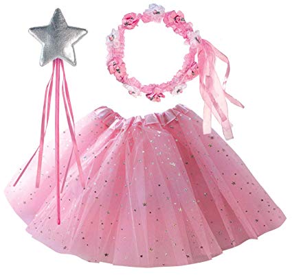 OLYPHAN Tutu Costumes for Kids: Pink Tutu Costume Toddler Girls Dress Up/Star Magic Wand & Flower Princess Crown Halloween & Christmas Gift