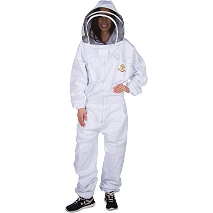 Professional Beekeeping Suit for Men and Women (White) – TOTAL PROTECTION - Self-Supporting Fencing Veil for Beekeepers - Easily Take On and Off - 10 Pockets - Good for Beginners as well (Large)