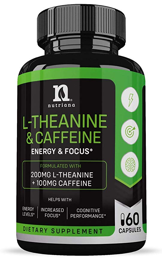 Best L-Theanine 200mg Supplement - Caffeine and L Theanine for Focus, Alertness & Anxiety - Ltheanine Suntheanine with Caffeine Supplement Non GMO & Gluten Free – 60 Tablets