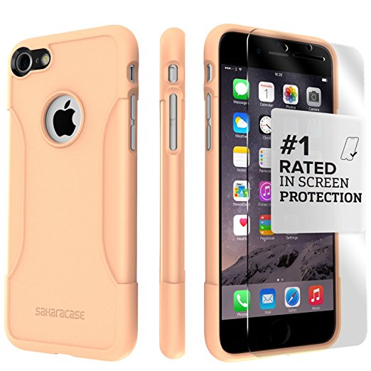 iPhone 8 Case and 7 Case, SaharaCase Protective Kit Bundle with [ZeroDamage Tempered Glass Screen Protector] Rugged Protection Anti-Slip Grip [Shockproof Bumper] Slim Fit - Peach Orange