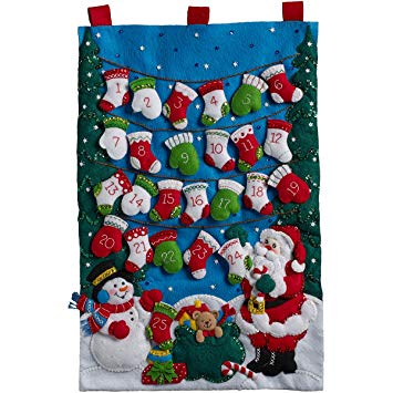 Bucilla 86735 Felt Applique Advent Calendar Mittens and Stockings, Size 14.5 x 23.25-Inch