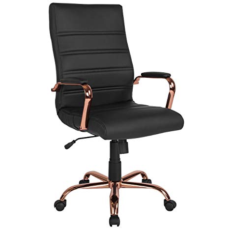 Flash Furniture High Back Black Leather Executive Swivel Chair with Rose Gold Frame and Arms