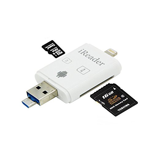 SD Card Reader, iMoreGro 3 in 1 Lightning Photo Scrolling USB OTG SDHC Micro SD TF Card Adapter for IOS iPhone iPad MAC PC and Android