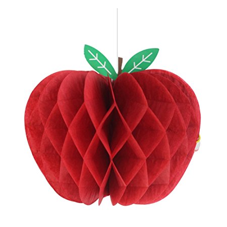 SUNBEAUTY 4" Red Pack of 5 Apple Shaped Honeycombs Fruit Decoration Baby Shower Paper Craft