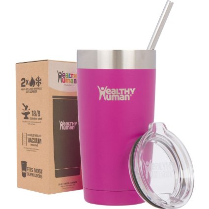 Healthy Human Travel Tumbler Cruisers - Insulated Stainless Steel Cup with Lid, Straw and Hydro Guide - 20oz Plum Purple