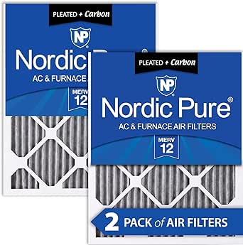 Nordic Pure 16x20x1 (15 1/2 x 19 1/2 x 3/4) Furnace Air Filters MERV 12 Pleated Plus Carbon 2 Pack