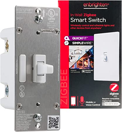 Enbrighten Zigbee Smart Light Switch with QuickFit and SimpleWire, Pairs Directly with Echo 4th Gen/Echo Show 10 (All)/Echo Studio/Echo Plus (All)/Eero Pro 6, Toggle, White, 43084