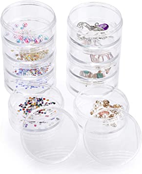 Hipiwe 2 Packs 5 Slot Clear Plastic Round Storage Jars - Art Craft Accessory Organizer Box Jewelry Beads Sewing Pills Container Holder for Storage Small Items, Hardware