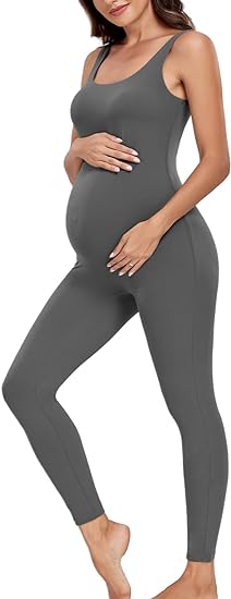 Lataly Women's Maternity Bodysuit Pregnancy Shapewear Double Lined Flattering Tank Top Leggings Romper Jumpsuit