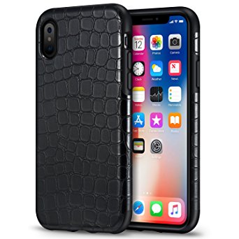 iPhone X Case Mthinkor Crocodile Leather Design Heavy Duty Drop Protection Shockproof Slim Case for iPhone X (Black)