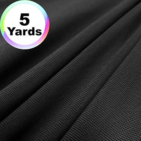Power Mesh Fabric | 5 Yards Continuous | 60" Wide | 4-Way Stretch, 10% Spandex | Lightweight, Sheer (Black)