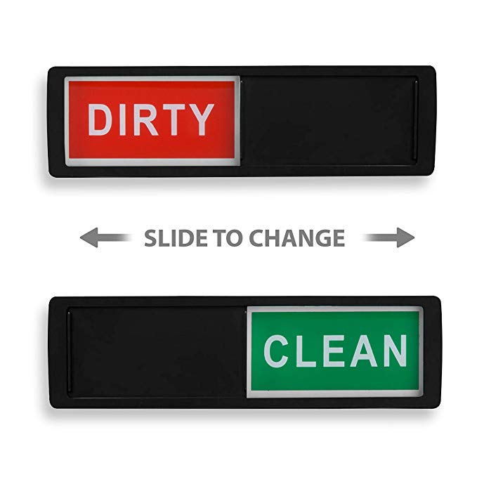 Clean Dirty Dishwasher Magnet - Non-Scratch Magnetic Silver Signage Indicator for Kitchen Dishes with Clear, Bold & Colored Text - Easy to Read & Slide for Changing Signs (silver) (Black)