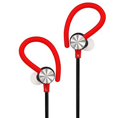 Lecmal Bluetooth Headphones, Wireless Stereo Sport Earphones with Ear Hook, Bluetooth 4.1 Noise Cancelling Sweatproof Headset Suitable for IOS & Android Devices, Perfect for Exercise (Red)