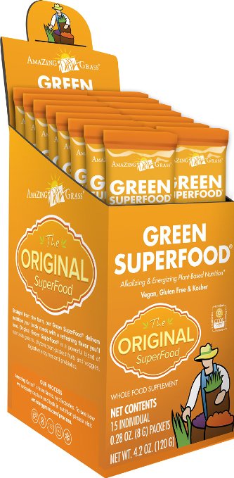 Amazing Grass Green SuperFood Original, Box of 15 Individual Servings, 0.28 Ounces