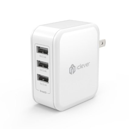 [Most Powerful] iClever BoostCube 36W 7.2A 3-Port USB Wall Charger with SmartID Tech [Foldable Plug] for iPhone SE 6S 6 Plus, iPad Pro Air Mini, Samsung Galaxy S7 S6 Edge, Note 5 4, LG G5 and More