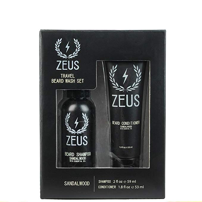 ZEUS Travel Beard Shampoo and Conditioner Set for Men, Sandalwood