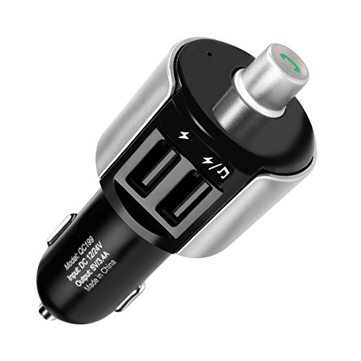 Bluetooth FM Transmitters Wireless Car Kits Stereo Radio Dual USB Car Charger papalook QC199 with LED Display, Hands-free Calling for Smartphones Tablets