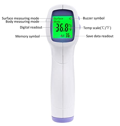Digital Forehead Thermometer Gun, Non-Contact Infrared Forehead Thermometer with LCD Display, Ideal Handheld Forehead Temperature for Baby Kids and Adult