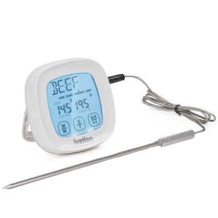 Meat Thermometer and Timer - Touchscreen Instant Read Digital Cooking Oven Grill and BBQ Thermometer - Stainless Steel Waterproof and Heat Resistant Probe