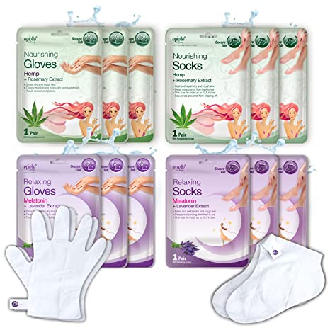 Epielle Relaxing and Nourishing Lavender and Hemp Socks and Gloves | Moisturizing and Relaxing Cream & Lotion | 12 Pack | Gift set for women, Spa Gift for women. STOCKING STUFFERS!!