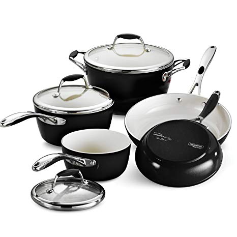 Tramontina 80110/200DS Gourmet Ceramica Deluxe Cookware Set, PFOA- PTFE- Lead and Cadmium-Free Ceramic Interior, 8-Piece, Metallic Black, Made in Italy