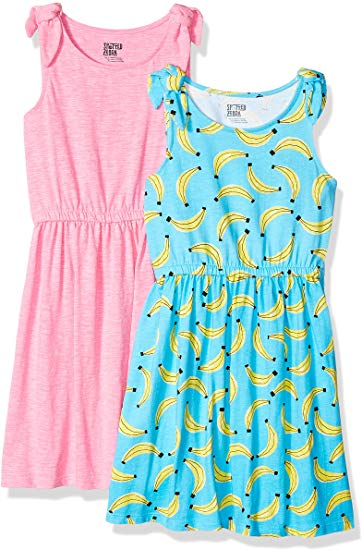 Amazon Brand - Spotted Zebra Girls' Toddler & Kids 2-Pack Knit Sleeveless Knot Shoulder Dresses