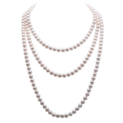 JYX Pearl Classic AA Quality Near-Round 7-8mm White Cultured Freshwater Pearl Necklace 16-64"