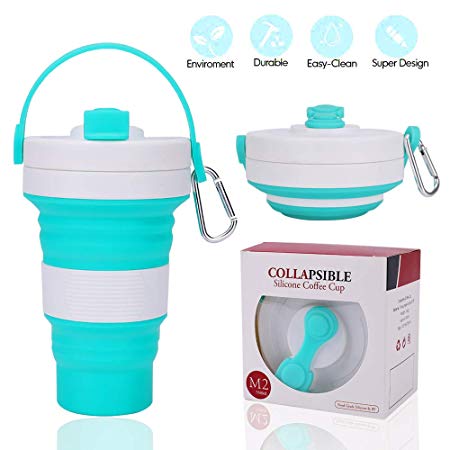 Trgowaul Collapsible Travel Cup - 1 Pack Silicone Folding Camping Cup 550 ML/18.5 OZ Sport Bottle with Lid - Expandable Scald-Proof Drinking Cup - Portable Bottle