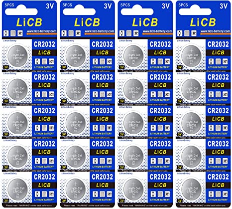 LiCB CR2032 Battery,Long-Lasting & High Capacity CR 2032 3V Coin & Button Cell Lithium Batteries with Adaptive Power and Superior Safety (20-Pack)