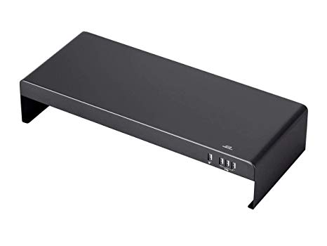 Monoprice Metal Multimedia Desktop Stand - 7.9 x 19.3 Inches - Black with USB Hub & Fast USB Charging Ports, Raised 4 Inches, Monitor Stand & Riser - WorkstreamCollection