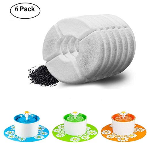 Happypapa Cat Fountain Filters 6 Pack Activated Carbon Filter Keeps Water Clear and Tasty Encourages Cats and Dogs to Drink More to Stay Healthy and Hygienic