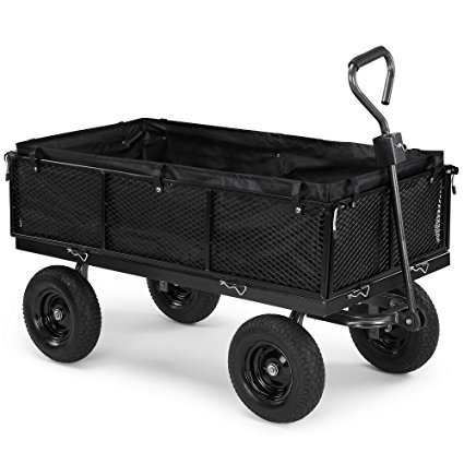 VonHaus 600KG Mesh Garden Cart with Lining - Heavy Duty 4 Wheeled DIY Trailer Cart