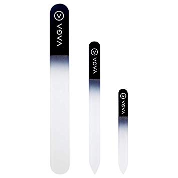 VAGA Genuine Crystal Glass Nail File set of 3PC Premium Nail Care Crystals Glass Nail Files in Black Colors, Used for Manicure, Pedicure, Nail Strengthener, Nail Buffer for Natural and Acrylic Nails