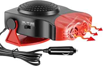 Portable Car Defroster, 2-in-1 Car Heater Car Defogger with Cooling&Heating Function, 12V 150W Windshield Heater Plugs into Cigarette Lighter, Suitable for General Types of Cars, 3-Outlet Fans (Red)