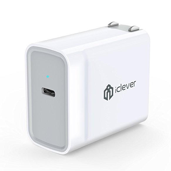 iClever USB Type-C with Power Delivery 30W USB Wall Charger Adapter for iPhone X/ 8/ 8 Plus, Apple 12’’ Macbook, Nintendo Switch, HuaWei Mate 10, Samsung Galaxy Note 8/ S8/ S8 , Pixel C and more