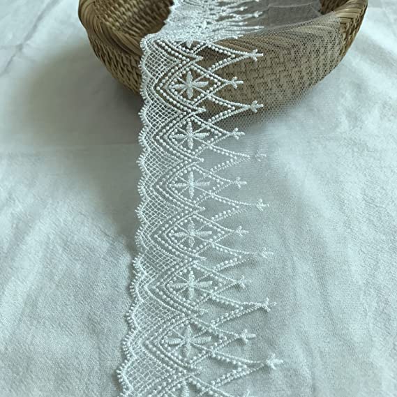 Sourcemall Lace Trim Ribbon, Delicate Ribbon for Crafts Sewing and Bridal Wedding Dress Applique Decorations，3.9inch Width 5 Yards/Lot (White)