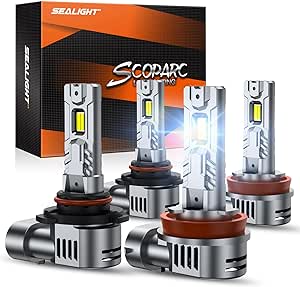 SEALIGHT S2S H11/H9/H8 9005/HB3 Fog Lights Bulbs Combo, 44000LM Fog Lights with 14000RPM Cooling Fan, 1:1 Design Fog Lights, Plug-N-Play, Pack of 4