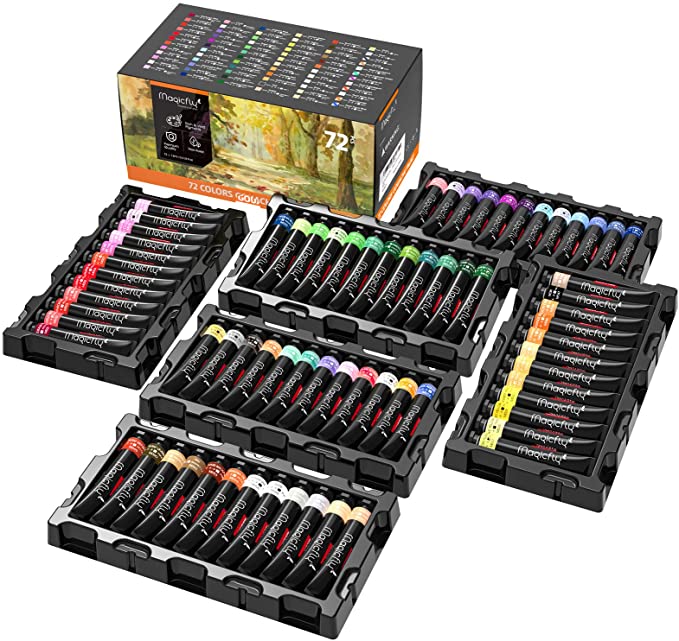 Magicfly Gouache Paint Set, 72 Colors 12ml Tubes Paint Set, Rich Pigments Non-Toxic Paint with Coloured Storage Box, for Artists Painters Kids Beginner Gouache Painting