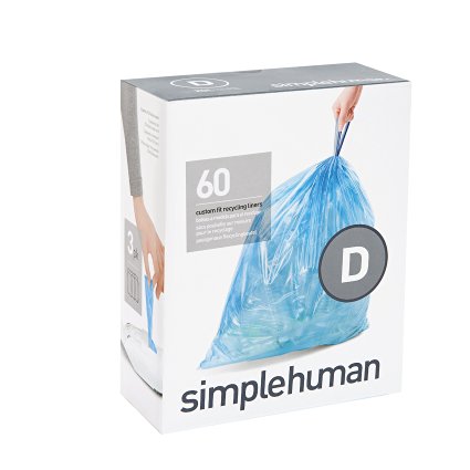 simplehuman code D custom fit recycling liners, 3 refill packs (60 liners), Code D recycling - 20L / 5.2 Gallon, Blue