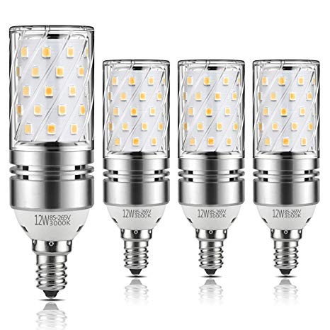 Yiizon E12 LED Corn Bulbs,12W LED Candelabra Light Bulbs 100 Watt Equivalent, 1200lm, Warm White 3000K LED Chandelier Bulbs, Decorative Candle, Non-Dimmable LED Lamp(4-Pack)