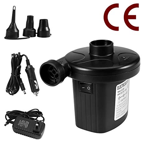 Agetp Electric Air Pump Quick-Fill Air Pump for Inflatables with 3 Nozzles Portable Air Bed Mattress Rafts Floats Boat Pool Toys 110V AC/12V DC 2 in 1 Inflator/Deflator Car Electric Pump