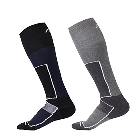 2 Pairs of Quick Drying High Performance Men Thermal Ski Socks - Wicking Coolmax Long Hose Lightweight Breathable Mens Ski Wear Sports Outdoor Warm Socks - Size UK 6-10 EUR 39-44
