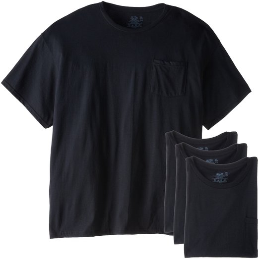 Fruit of the Loom Men's Pocket T-Shirt - Black (Pack of 4)