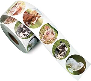 600 Pieces Farm Animal Stickers Realistic Animal Roll Stickers Barnyard Friends Theme Label Stickers Decals Teaching Supplies for Kids Classroom Home Rewards Party Favor, 1.5 Inch