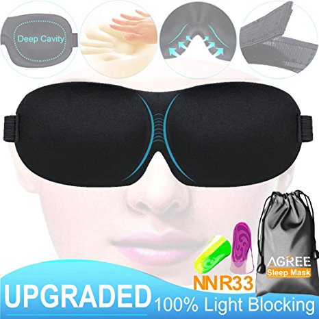 Sleep Mask,Upgraded 100% Light Blocking 3D Eye Mask Sleeping with Hidden Alar,Deep Cavity,Contoured Shape,18 Grams for Insomnia,Travel,Naps + NRR33 db Noise Cancelling Ear Plugs