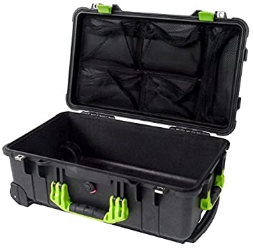 Black & Lime Green Pelican 1510 with 1519 Lid Organizer. No Foam.