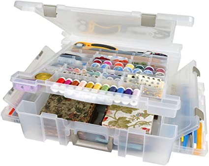 ArtBin 6981AB Super Satchel Deluxe Divided Base, Large Portable Art & Craft Organizer with Drawers, [1] Plastic Storage Case, Clear