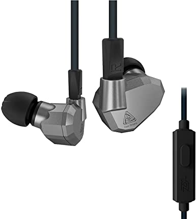 Quad Driver Headphones,ERJIGO KZ ZS5 High Fidelity Extra Bass Earbuds, with Detachable Cable (With Mic, Grey)