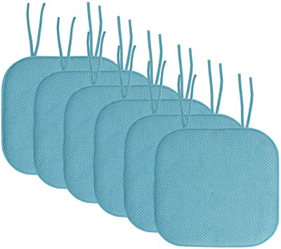 Sweet Home Collection Chair Cushion Memory Foam Pads with Ties Honeycomb Pattern Slip Non Skid Rubber Back Rounded Square 16" x 16" Seat Cover, 6 Pack, Teal