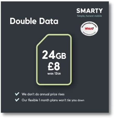 SMARTY 24GB for £8 SIM ONLY. 1 month plan, No contract, EU Roaming